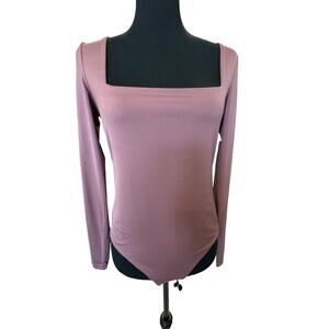 New ~ ELODIE ~ NordSTROM Square Neck Long Sleeve Bodysuit Size L